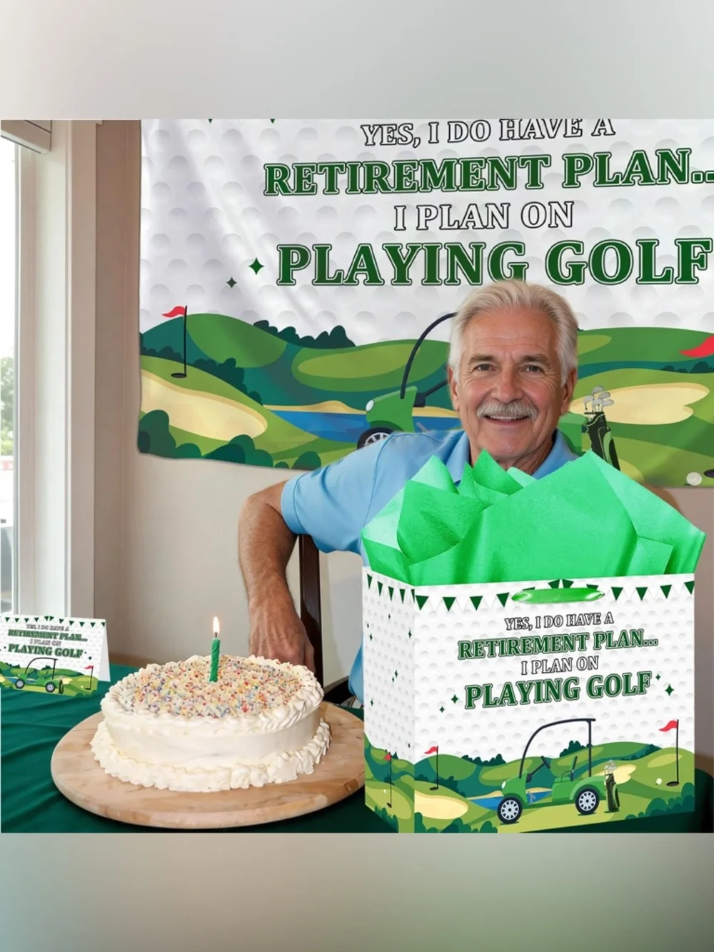 Retirement Plan Playing Golf Gift Bag with Green Tissue
